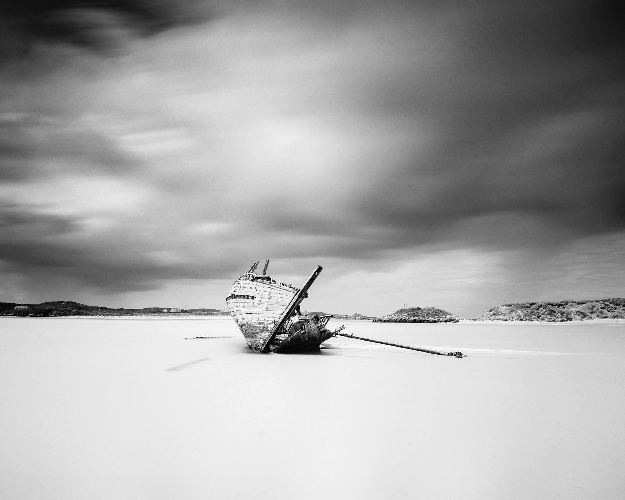 Bad Eddies Boat, Ireland, minimalist black and white art photography, landscape