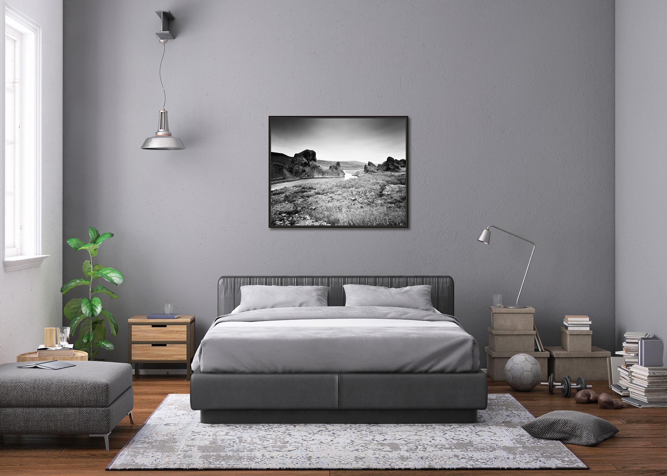 Schwarz-Weiß-Kunstfotografie, Landschaft, Rivers, Island im Angebot 1
