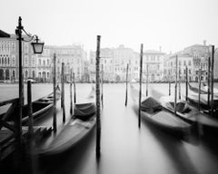 Gondola, Canal Grande, Italy, Venice, black and white art photography, cityscape