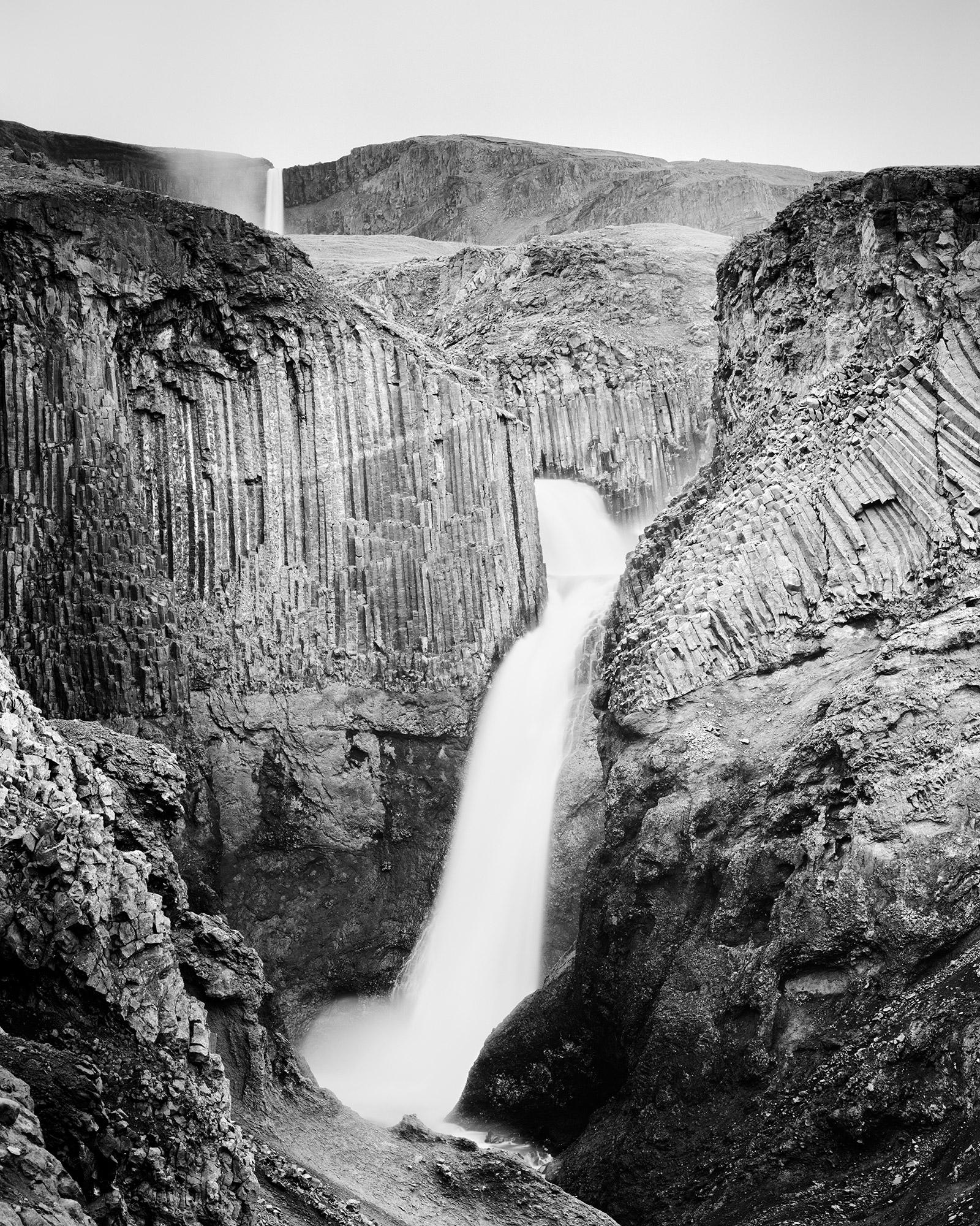 Gerald Berghammer, Ina Forstinger Black and White Photograph - Hengifoss, Waterfall, Iceland, black and white fine art photography, landscape