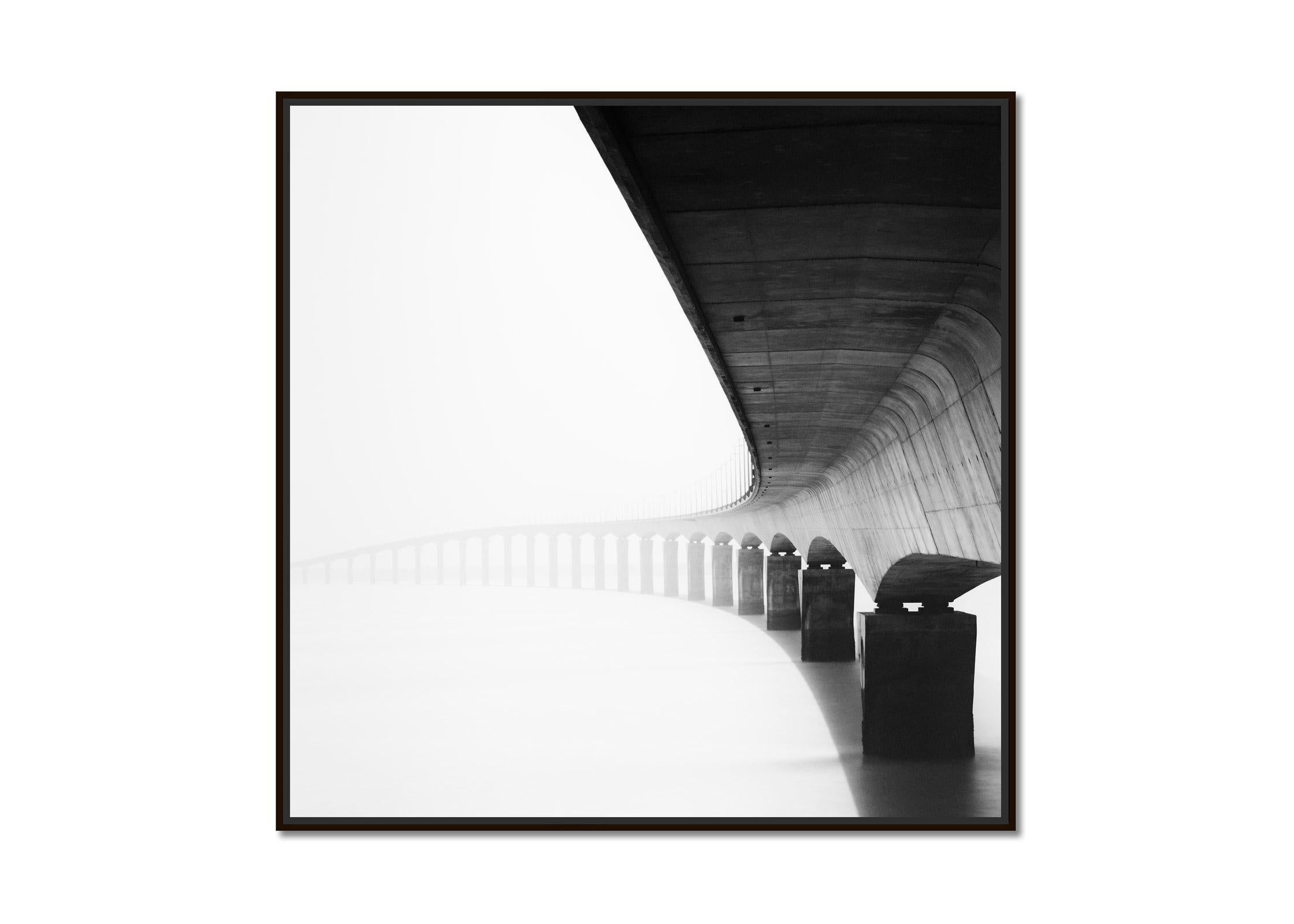 Ile de Re bridge, sunny morning, France, black and white photography, landscape - Photograph by Gerald Berghammer, Ina Forstinger