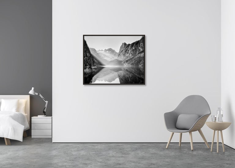 Illumination, Mountain Lake, Austria, black and white photography, landscape - Contemporary Photograph by Gerald Berghammer, Ina Forstinger