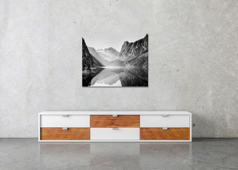 Illumination, Mountain Lake, Austria, black and white photography, landscape For Sale 2
