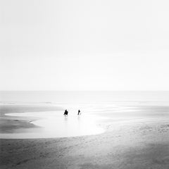 Sunday Morning, Horse Riding, Beach, Ireland, minimalist black and white photo