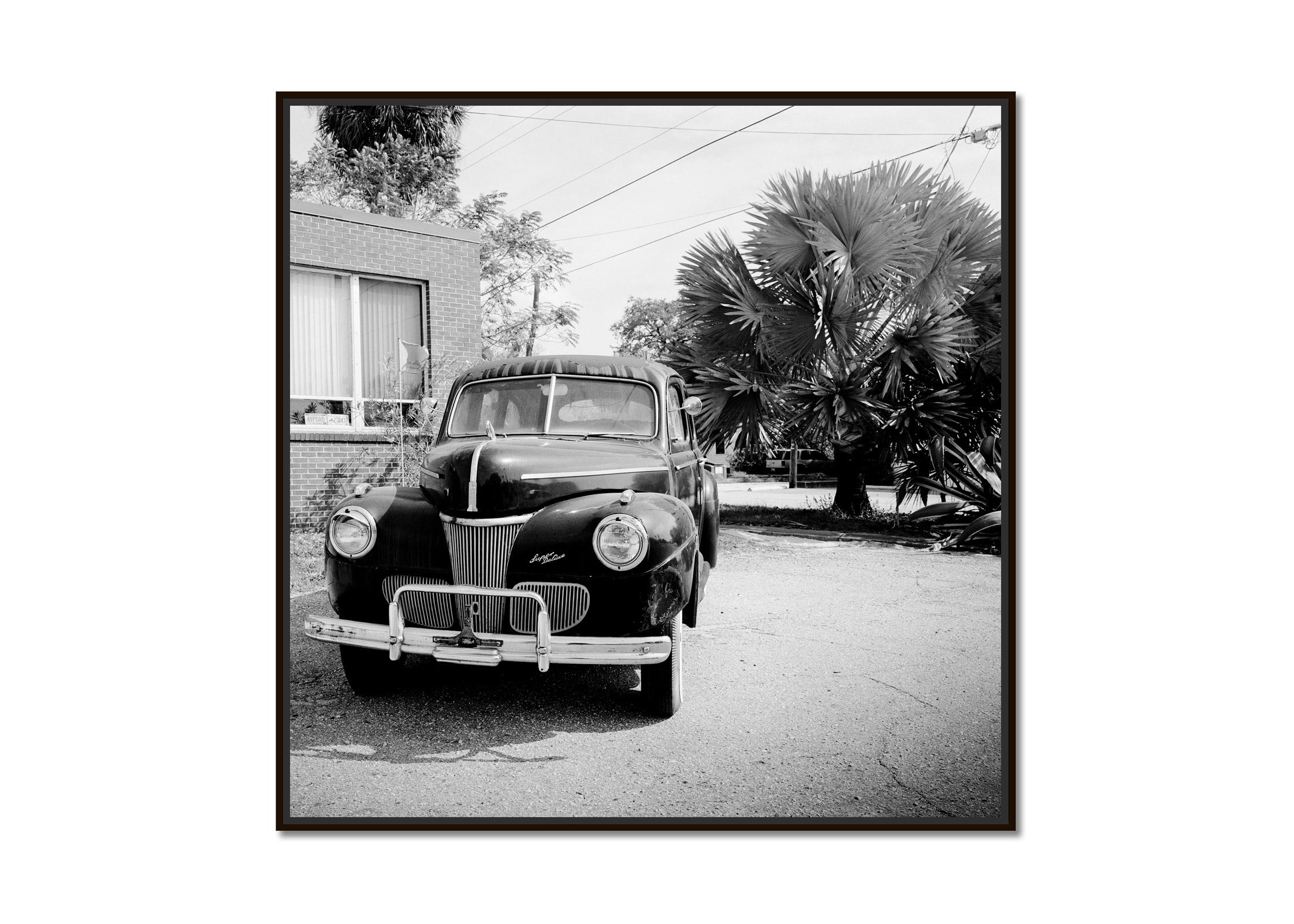 1941 Ford Super Deluxe Business Coupe, USA, black & white photography, landscape - Photograph by Gerald Berghammer