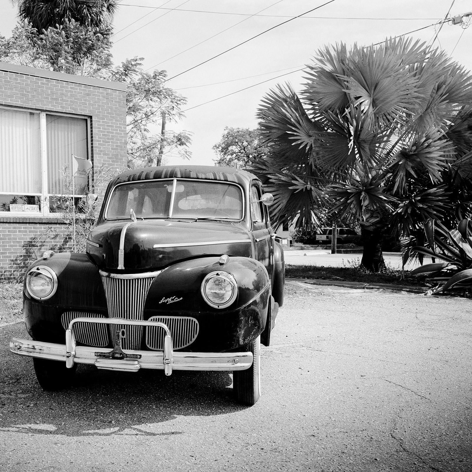1941 Ford Super Deluxe Business Coupe, USA, photographie noir et blanc, paysage
