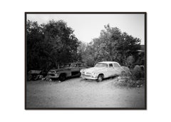 Auto abbandonate, sfasciacarrozze, California, USA, fotografia paesaggistica in bianco e nero