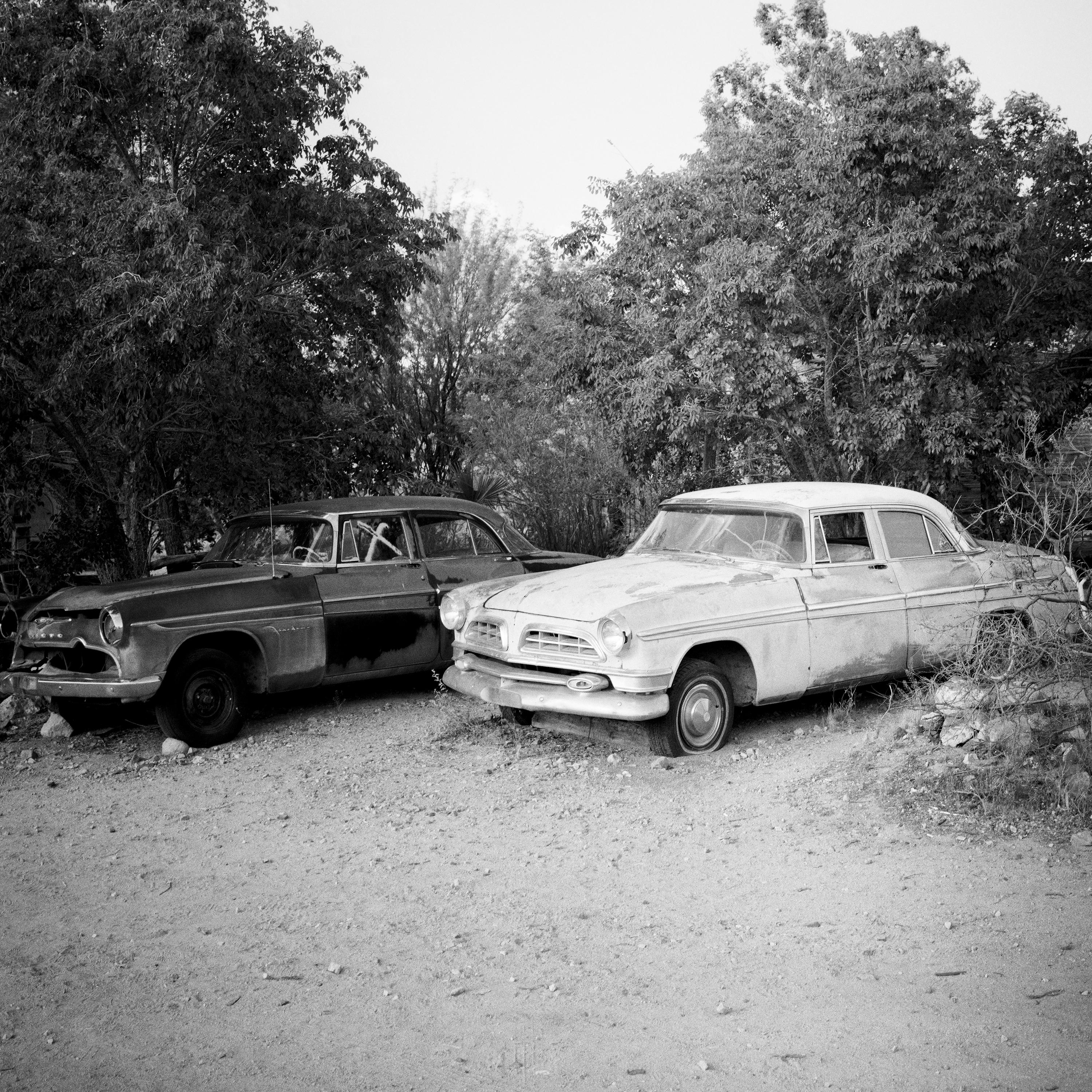 Abandoned Cars, junkyard, California, USA, black and white landscape photography For Sale 3