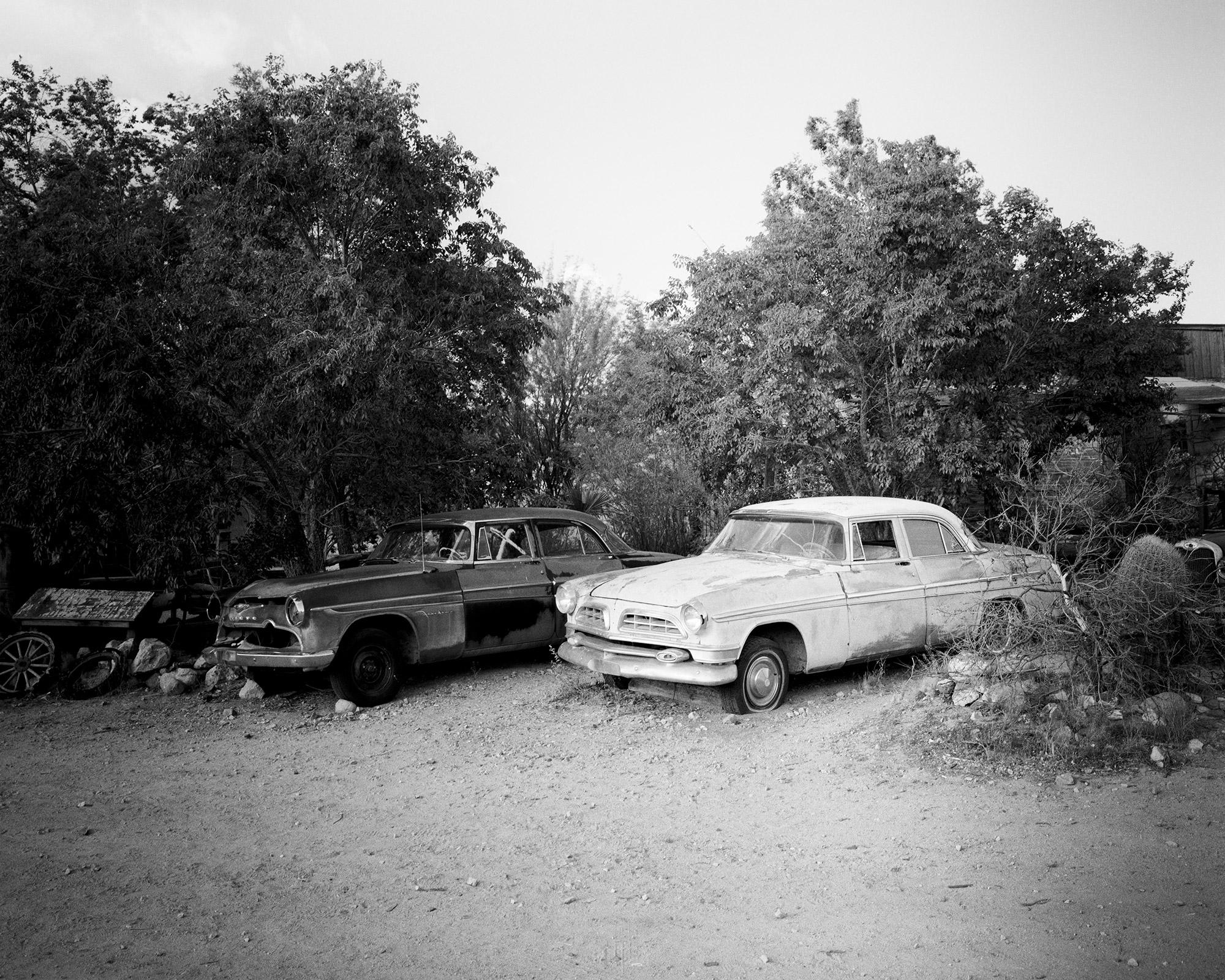 Gerald Berghammer Black and White Photograph - Abandoned Cars, junkyard, California, USA, black and white landscape photography