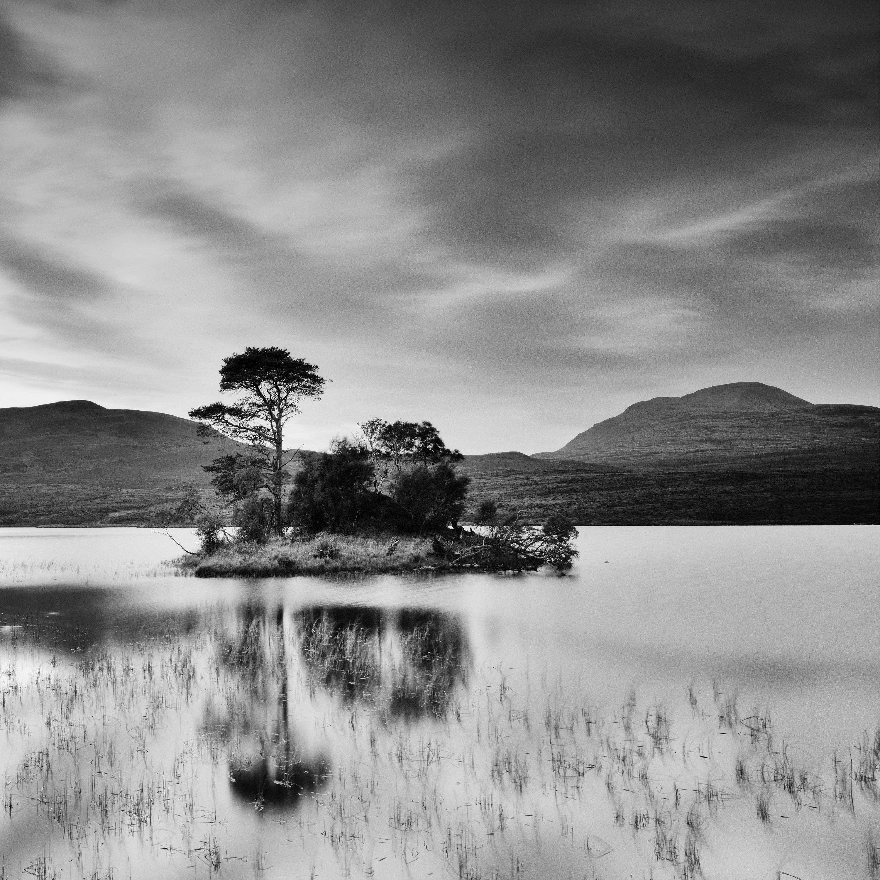 After the Sunset Tree Island Mountain Lake Scotland B&W landscape photography For Sale 4