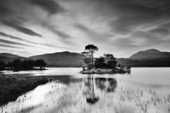 Nach dem Sonnenuntergang Bauminsel Bergsee Schottland B&W Landschaftsfotografie