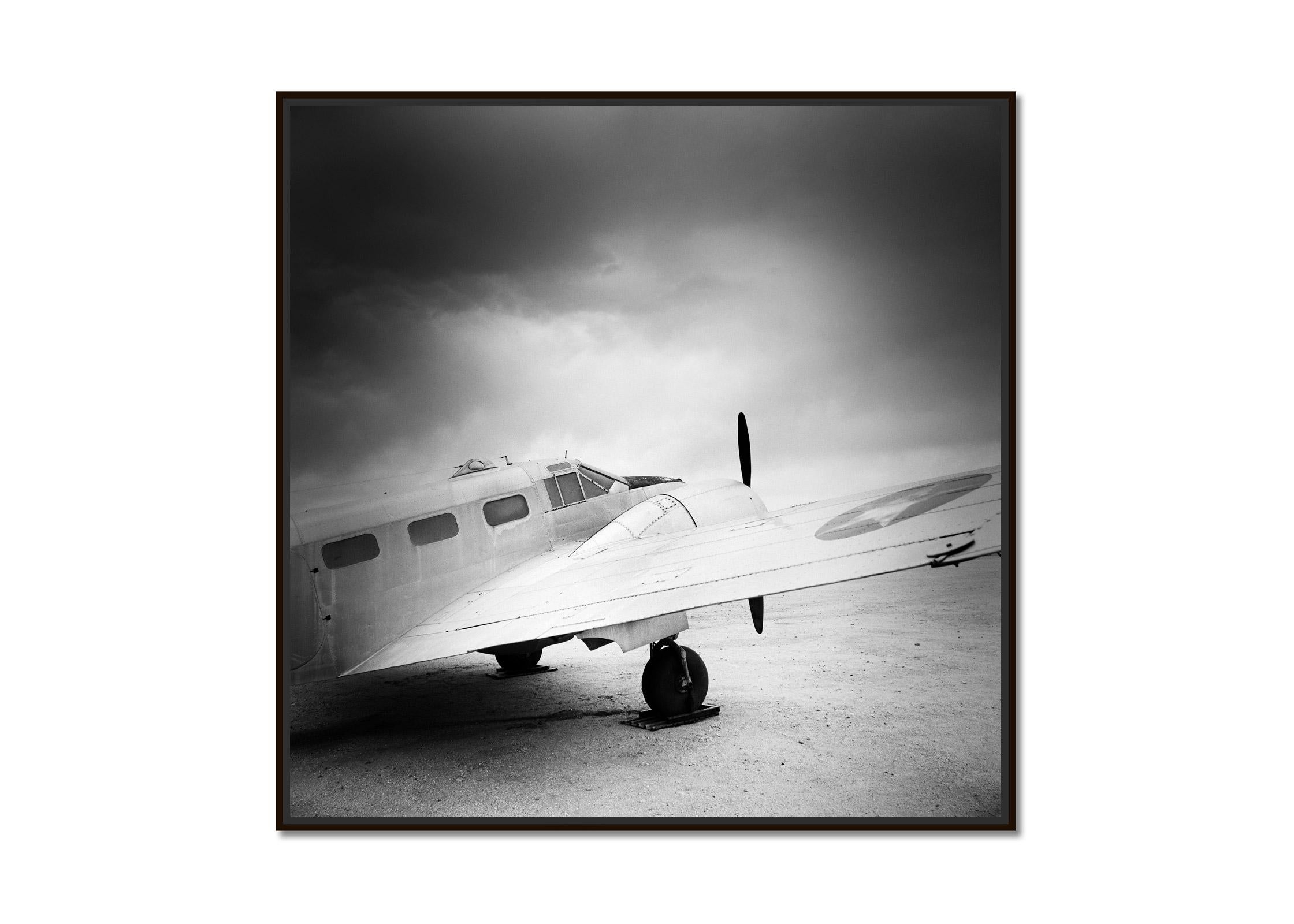 Airplane Beechcraft AT-7 Navigator, Arizona, USA, b&w art photography, print - Photograph by Gerald Berghammer