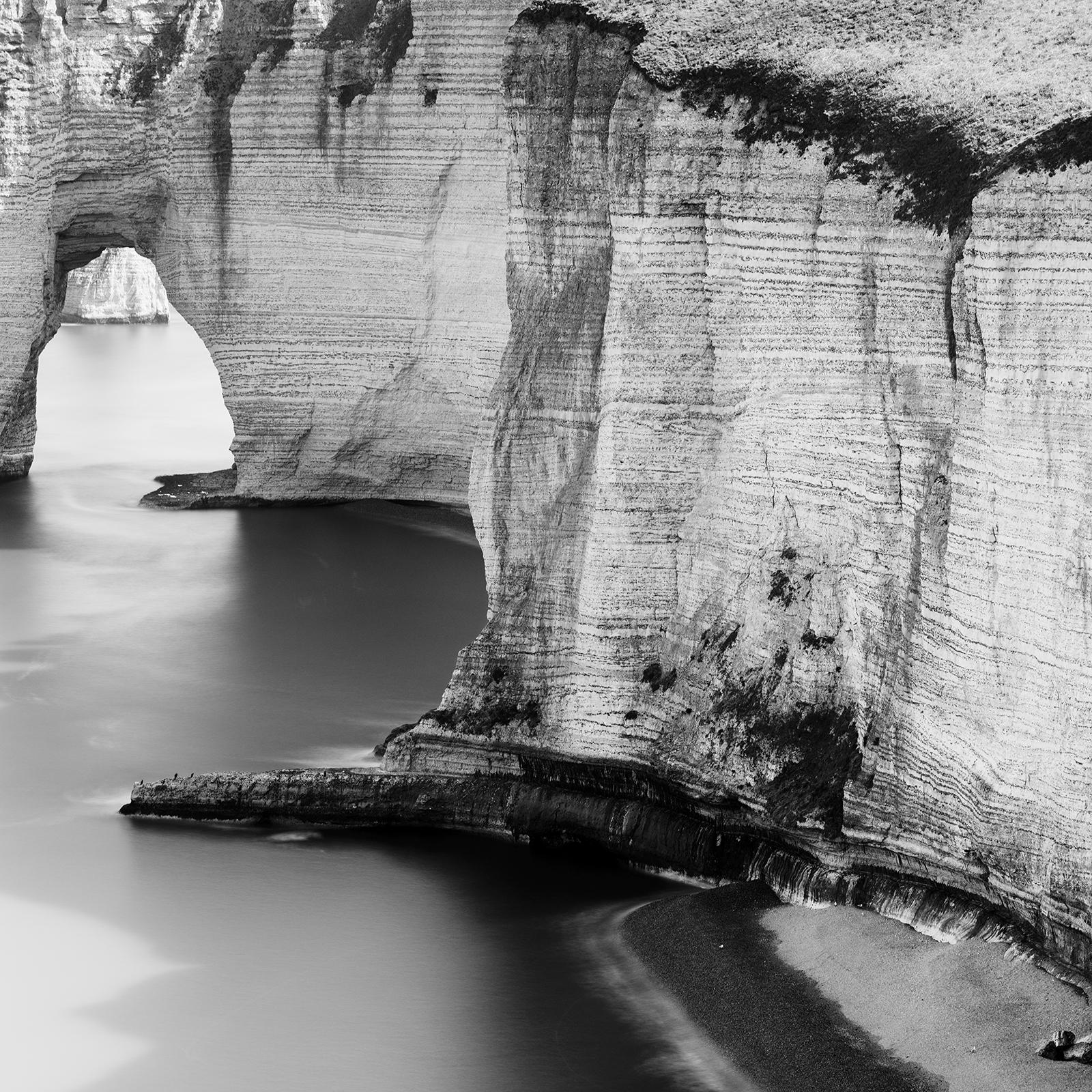 Alabaster Coast, Cliffs, Atlantic Ocean, Etretat, France, black and white photo For Sale 6