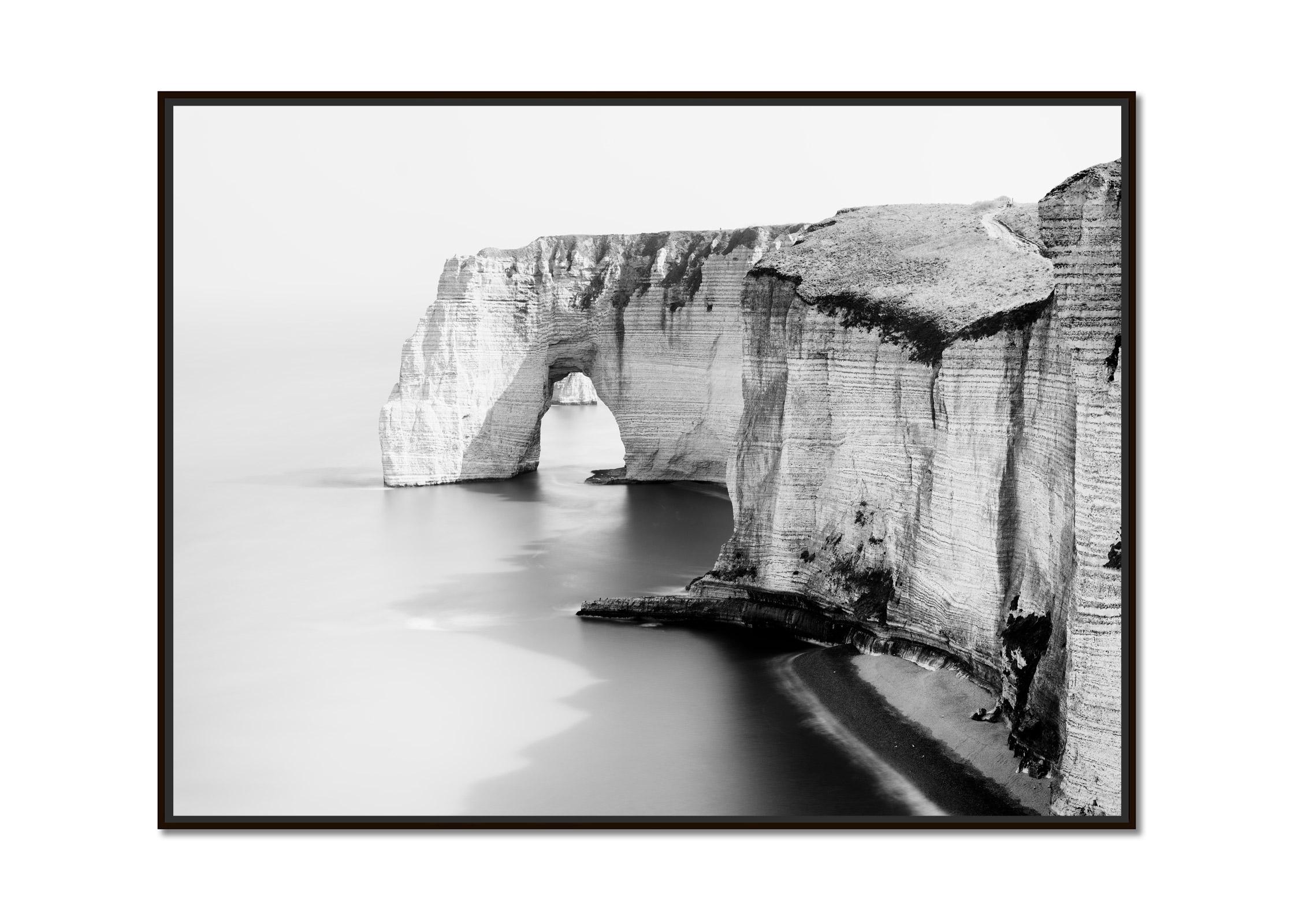 Alabaster Coast, Cliffs, Atlantic Ocean, Etretat, France, black and white photo - Photograph by Gerald Berghammer