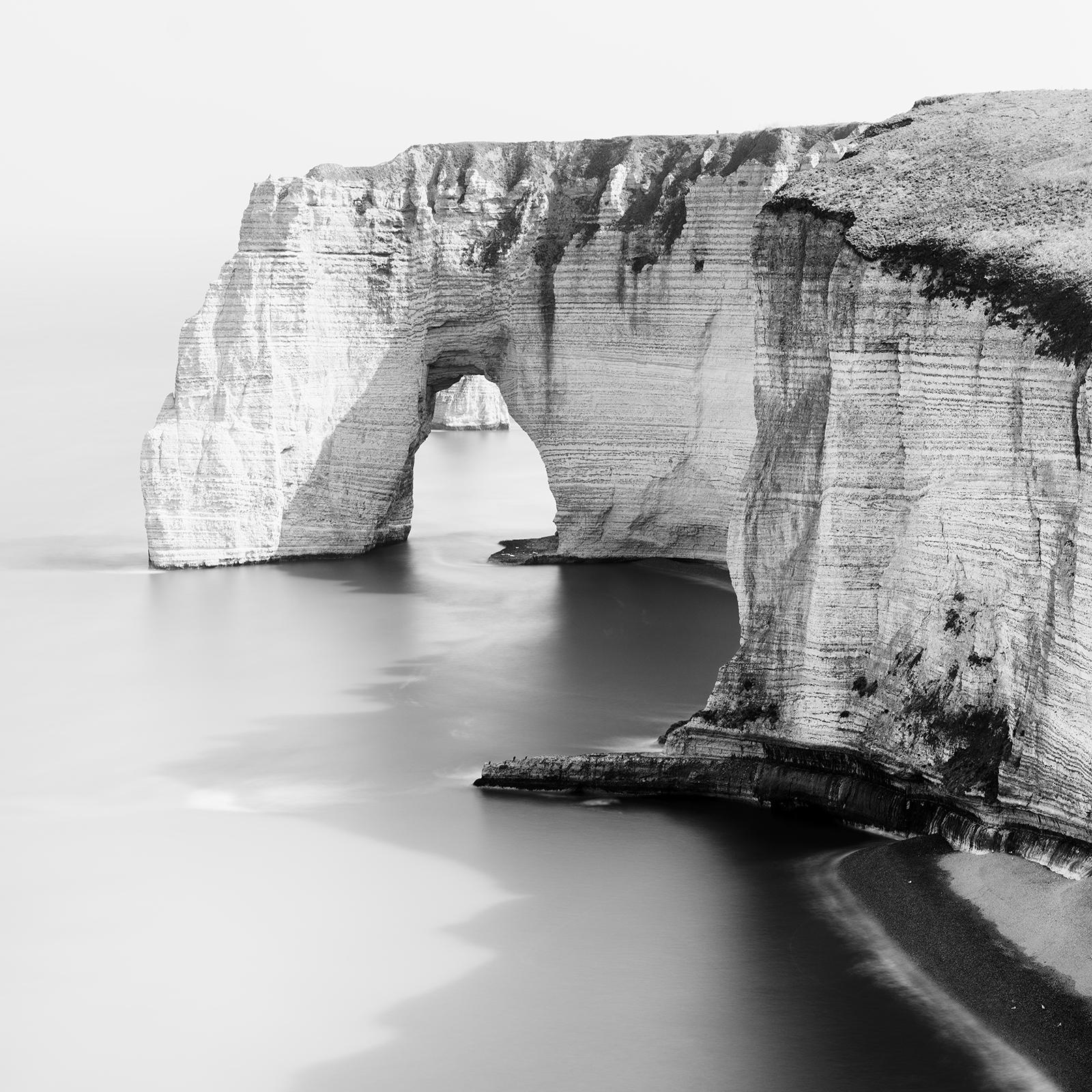 Alabaster Coast, Cliffs, Atlantic Ocean, Etretat, France, black and white photo For Sale 4