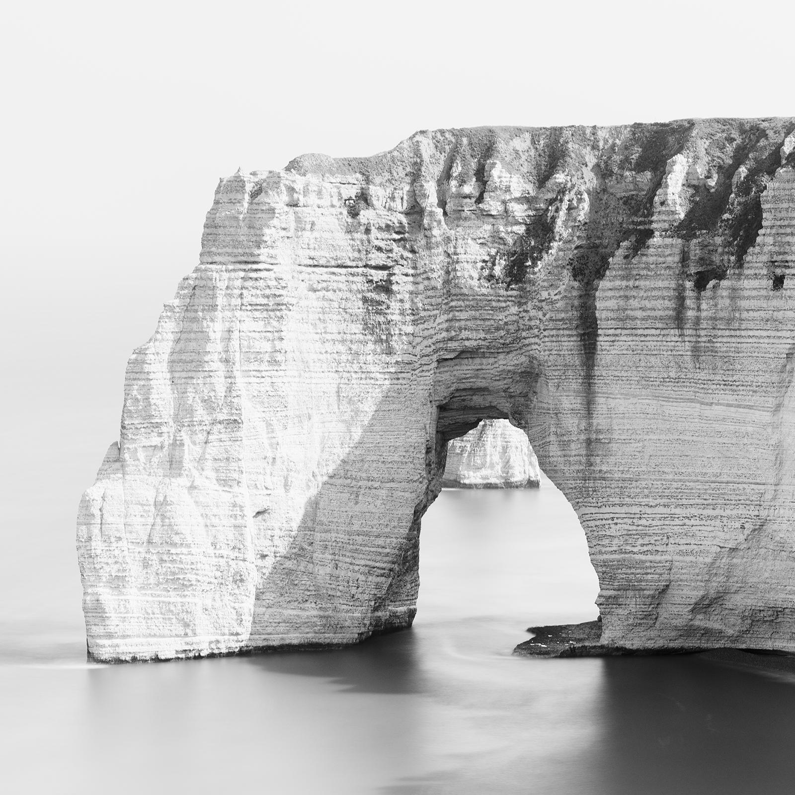 Alabaster Coast, Cliffs, Atlantic Ocean, Etretat, France, black and white photo For Sale 5