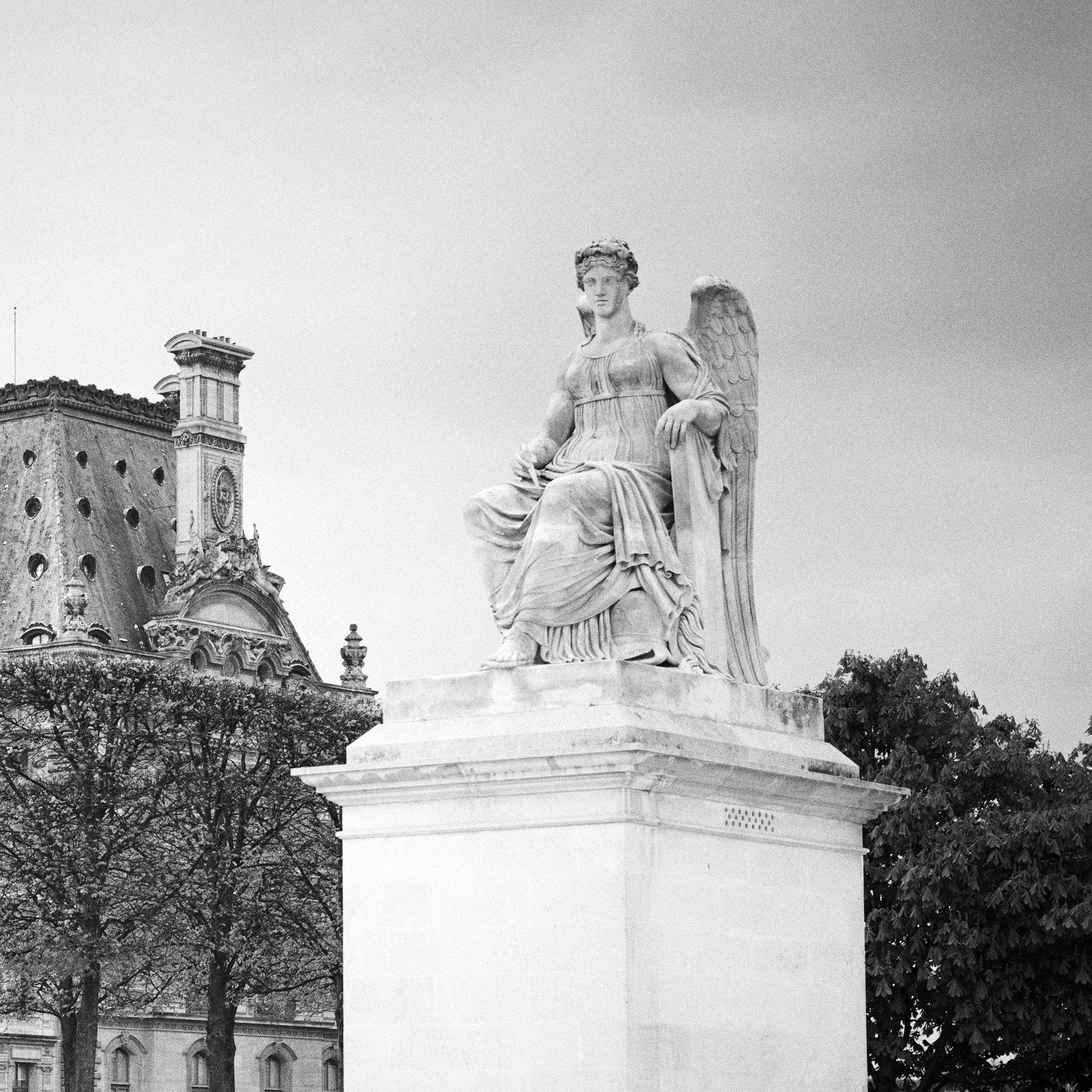 Angel Statue, Arc de Triomphe du Carrousel, Paris, black and white photography For Sale 1