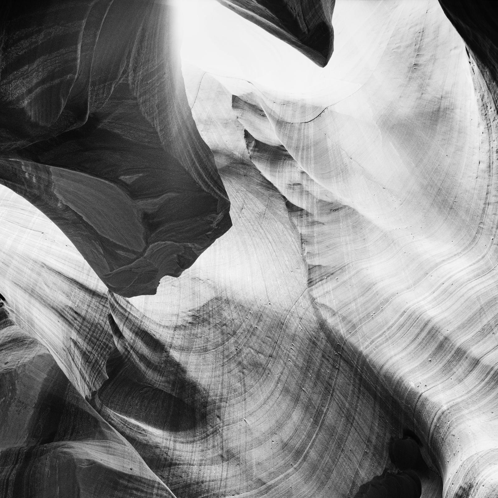 Black and white fine art landscape photography. Antelope Canyon sandstone formation detail, Page, Arizona, USA. Archival pigment ink print as part of a limited edition of 7. All Gerald Berghammer prints are made to order in limited editions on