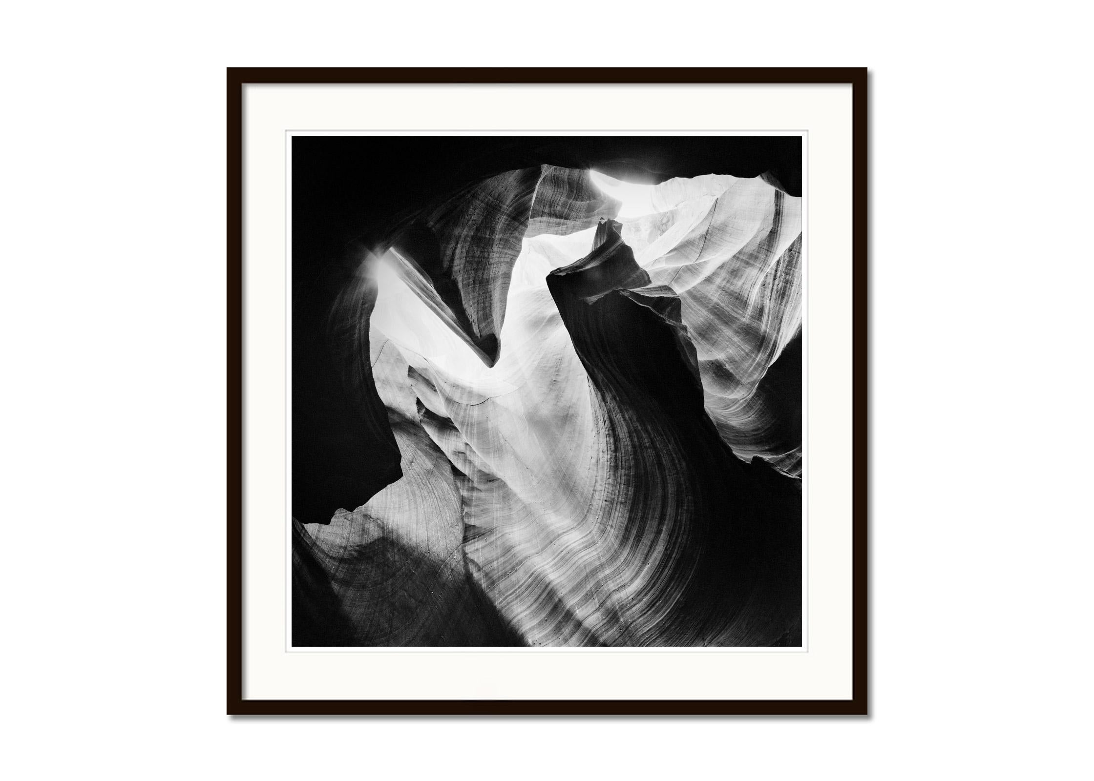 Antelope Canyon rock formation USA black white abstract photography landscape - Black Black and White Photograph by Gerald Berghammer