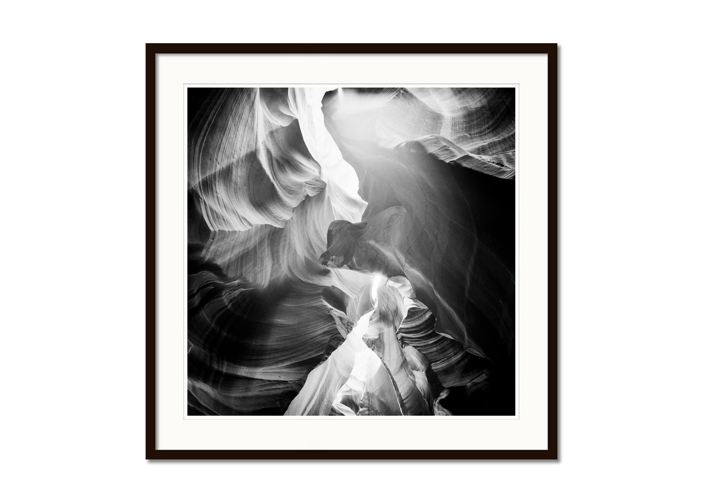 Black and white fine art landscape photography. Stone formation from Antelope Canyon in the desert near Page, Arizona, USA. Archival pigment ink print as part of a limited edition of 9. All Gerald Berghammer prints are made to order in limited