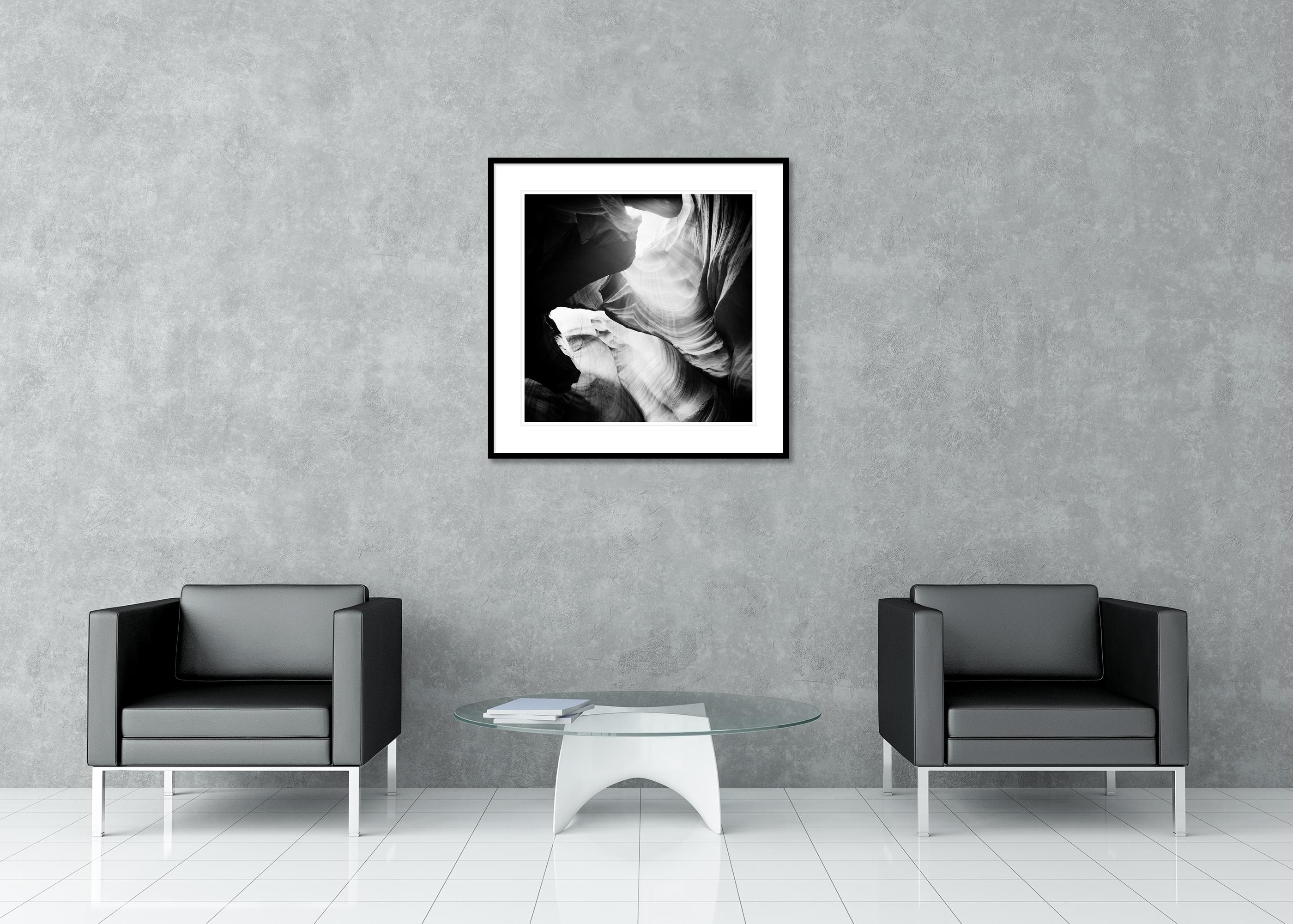 Antelope Canyon rock formation monochrome abstract - Black Black and White Photograph by Gerald Berghammer