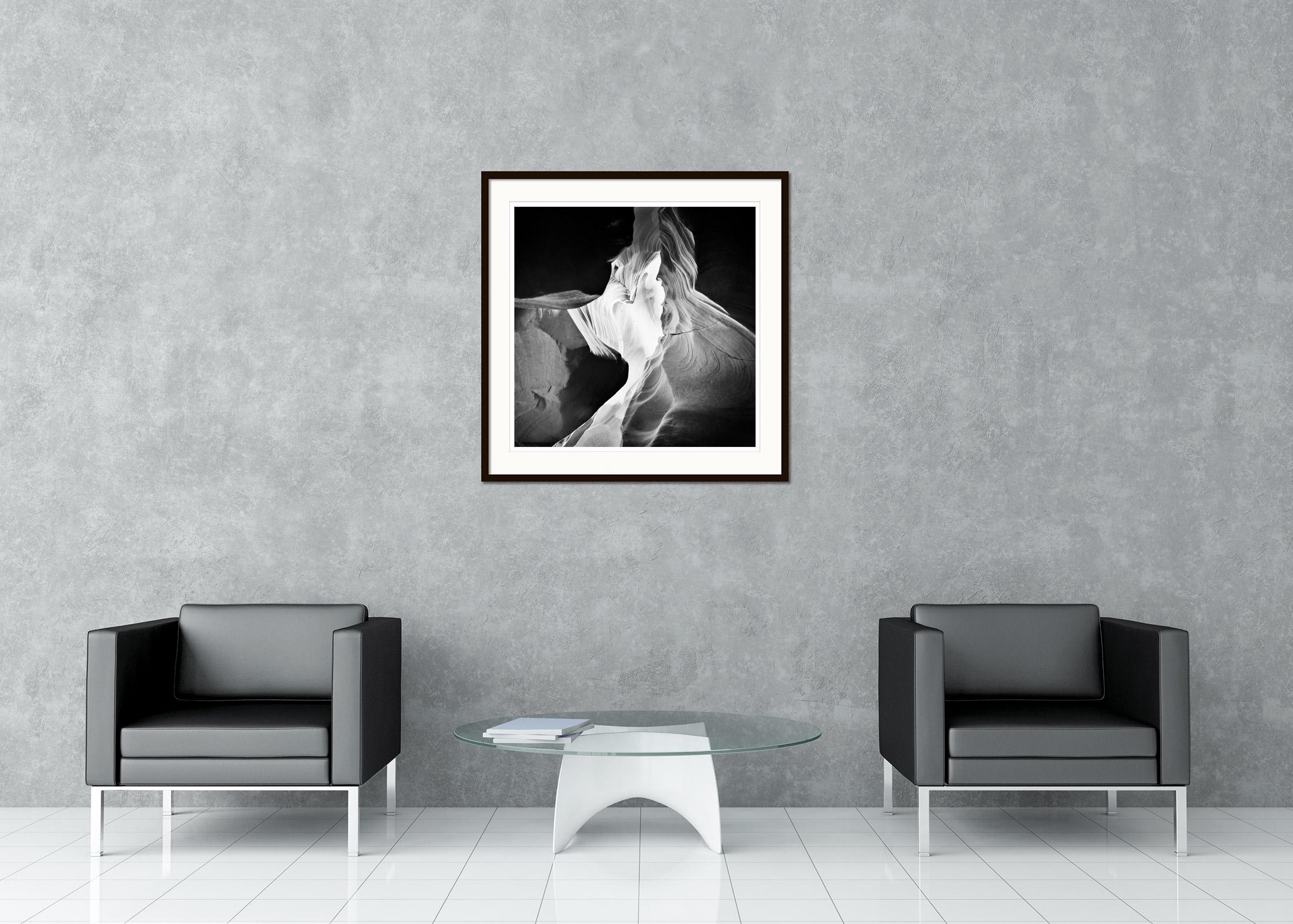 Black and white fine art landscape photography. Antelope Canyon sandstone formation detail, Page, Arizona, USA. Archival pigment ink print as part of a limited edition of 9. All Gerald Berghammer prints are made to order in limited editions on