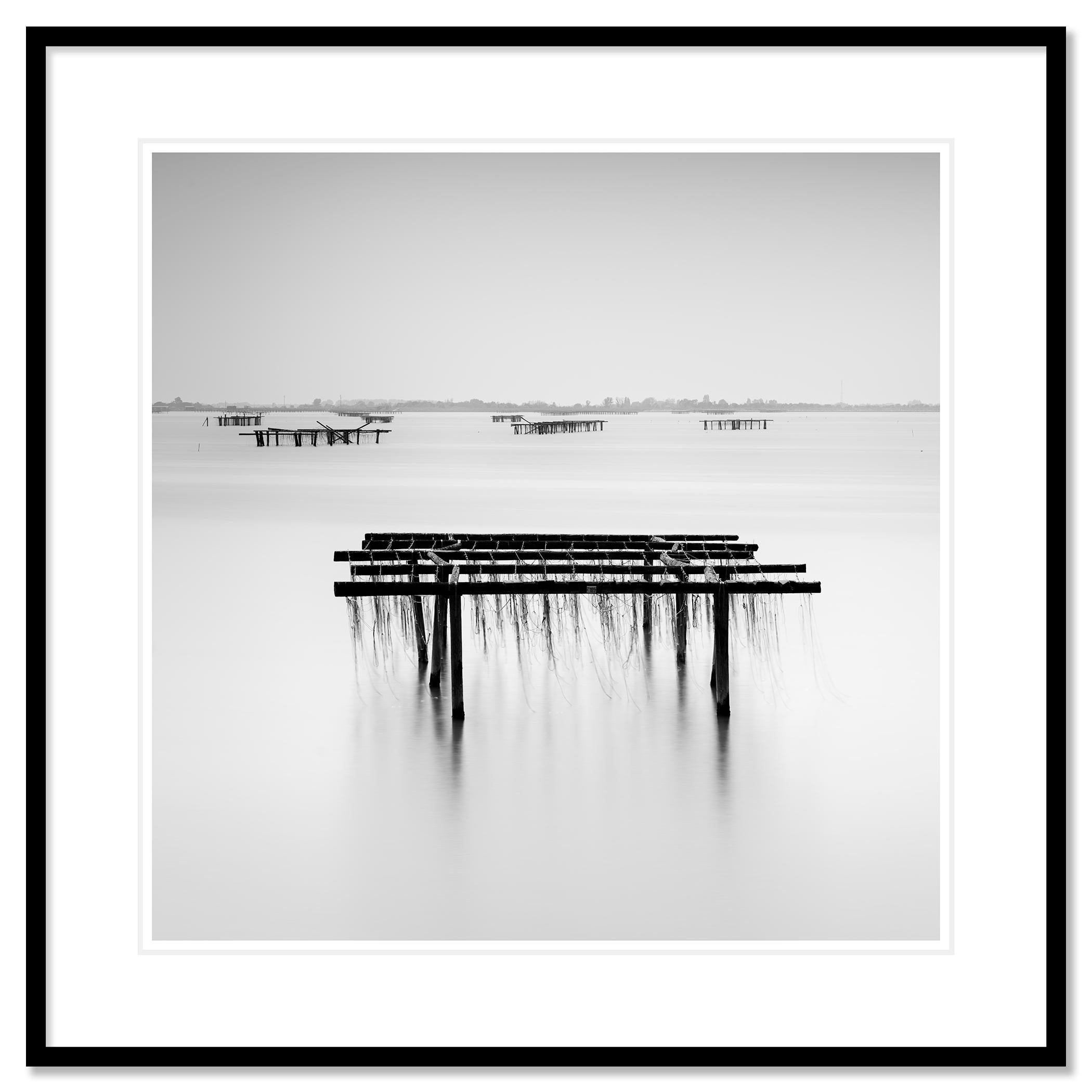 Aquaculture Structures, mono seascape, minimalist photograph, limited edition For Sale 1