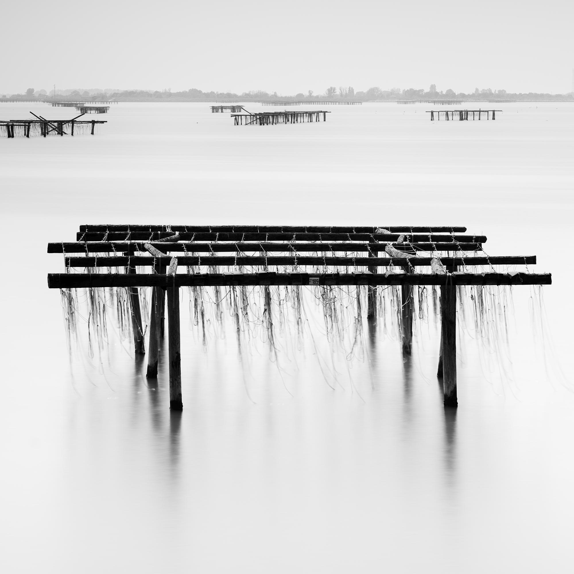 Aquaculture Structures, del delta del Po, black and white landscape photography For Sale 4