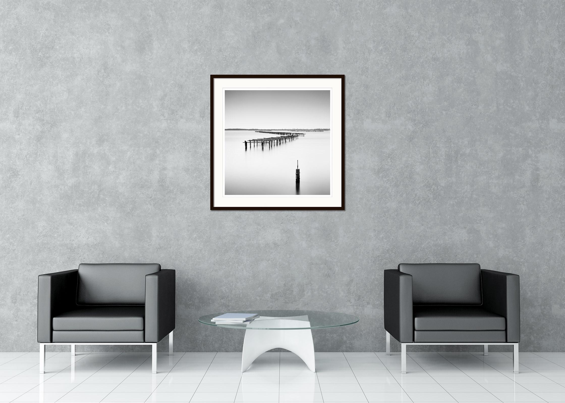 Black and white fine art long exposure waterscape - landscape photography print. Archival pigment ink print, edition of 7. Signed, titled, dated and numbered by artist. Certificate of authenticity included. Printed with 4cm white