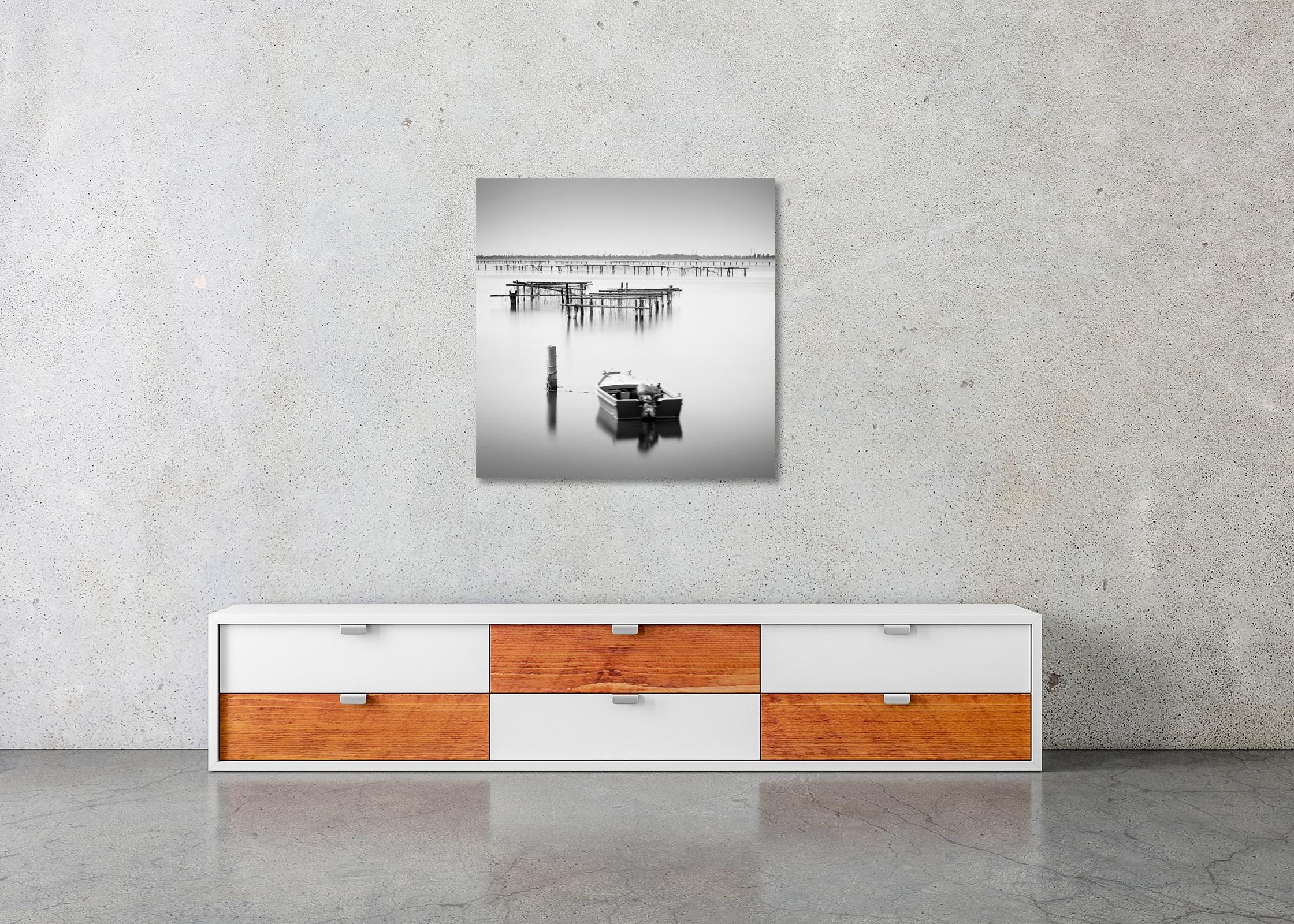 Fishing Boat, Italy, Minimalist Seascape, Limited Edition Monochrome Art Print For Sale 2
