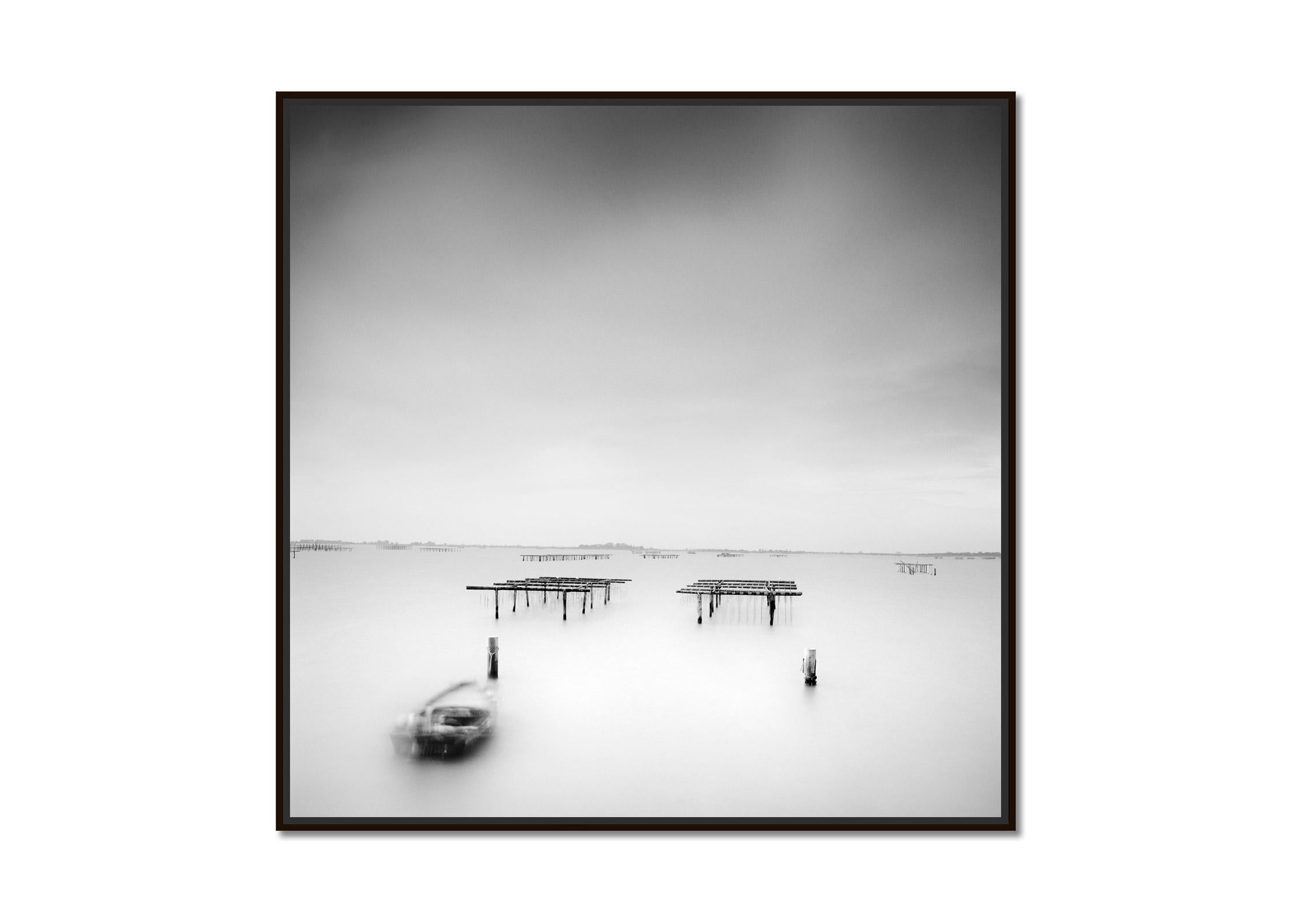Aquaculture Structures, Italy, black and white fine photography, landscapes   - Photograph by Gerald Berghammer