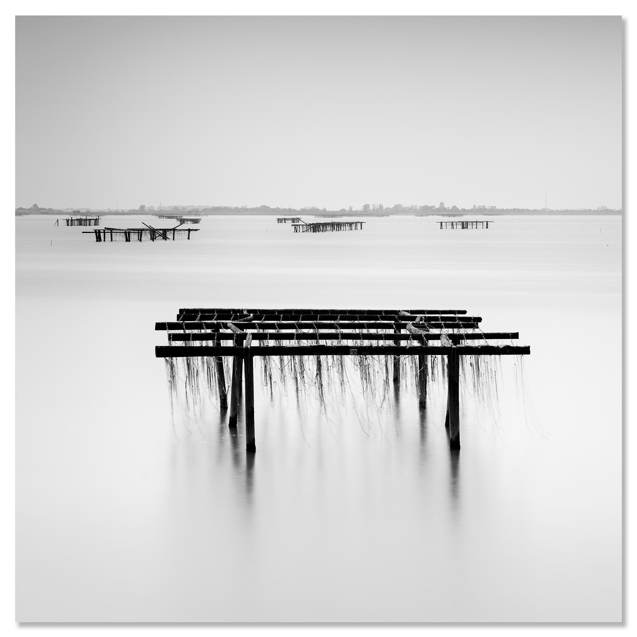 Aquaculture Structures, mono seascape, minimalist photograph, limited edition For Sale 3
