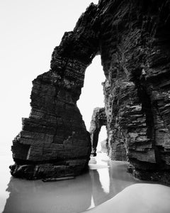 Arches, Catedrais Beach, rock formation, black and white photography, landscape
