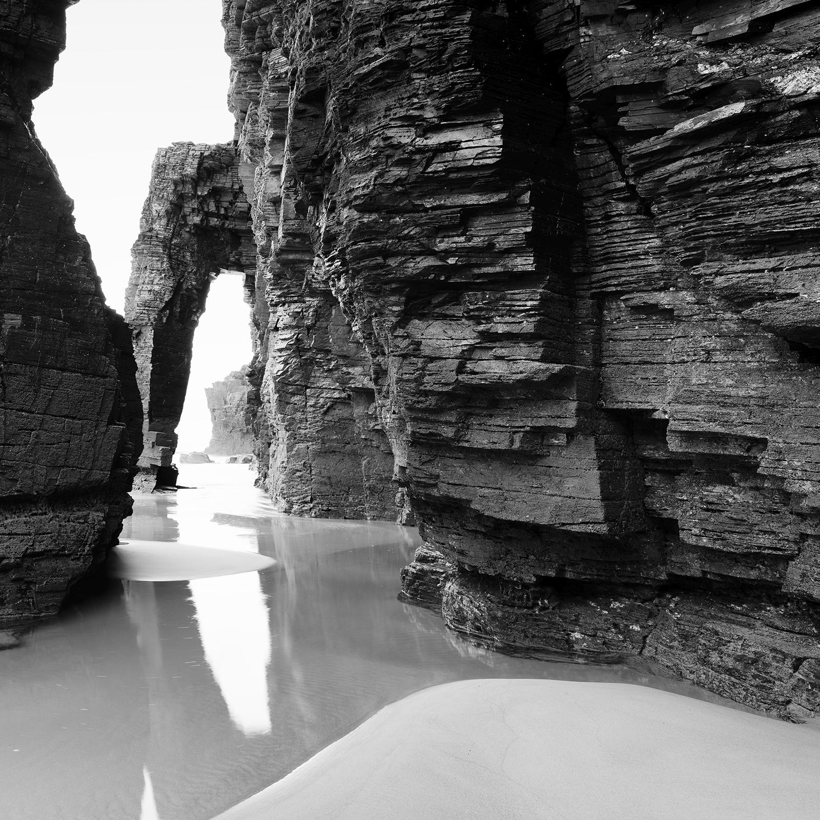 Arches on Catedrais Beach, Galicien, black and white art photography, landscape For Sale 6