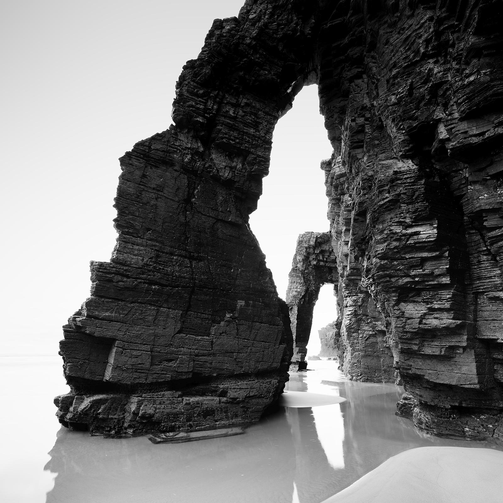Arches on Catedrais Beach, Galicien, black and white art photography, landscape For Sale 4