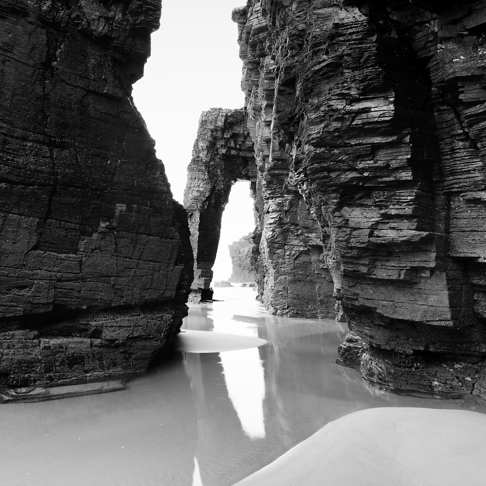 Arches on Catedrais Beach, Galicien, black and white art photography, landscape For Sale 5