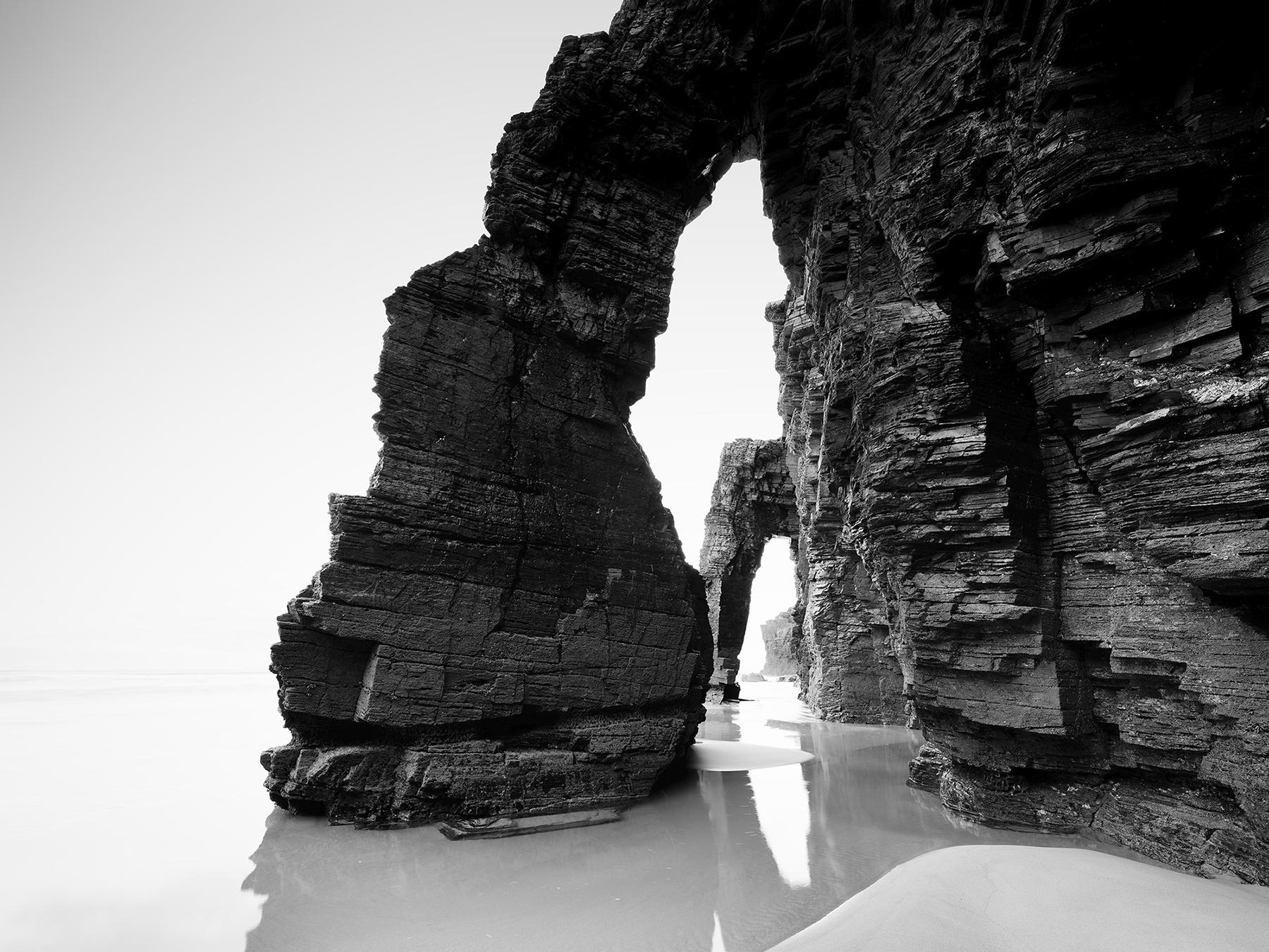 Gerald Berghammer Black and White Photograph - Arches on Catedrais Beach, Galicien, black and white art photography, landscape