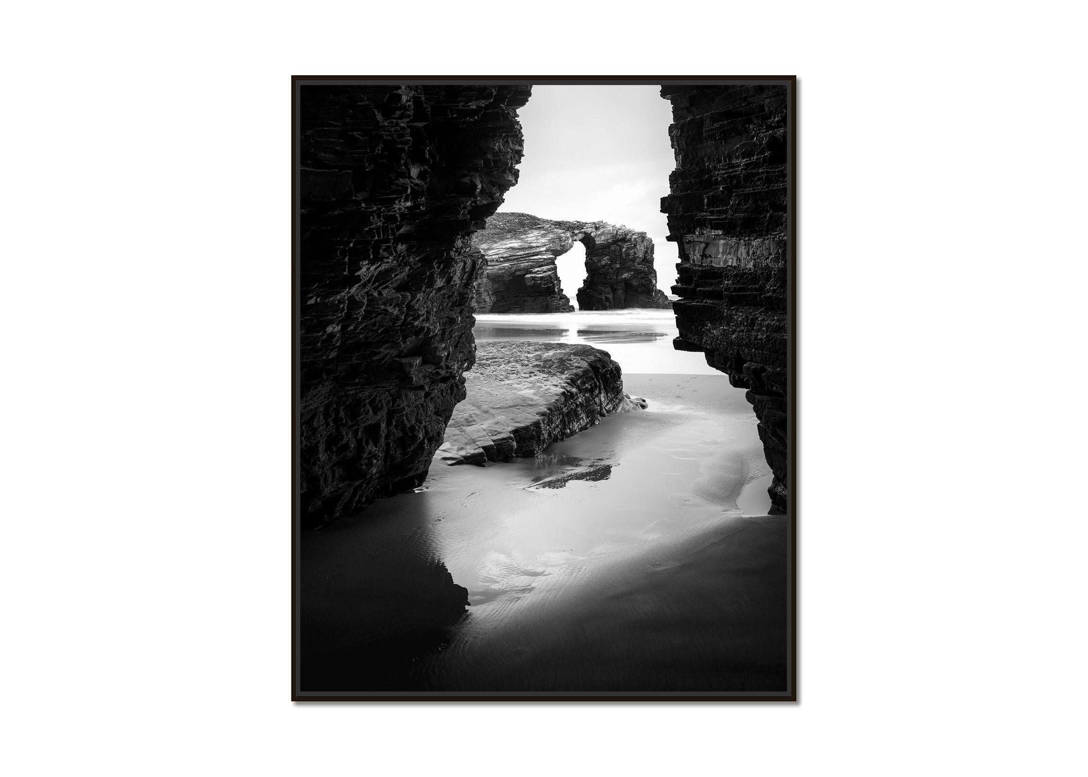 Arches on Catedrais, beach, rocks, Galicia, Spain, black and white landscape  - Photograph by Gerald Berghammer