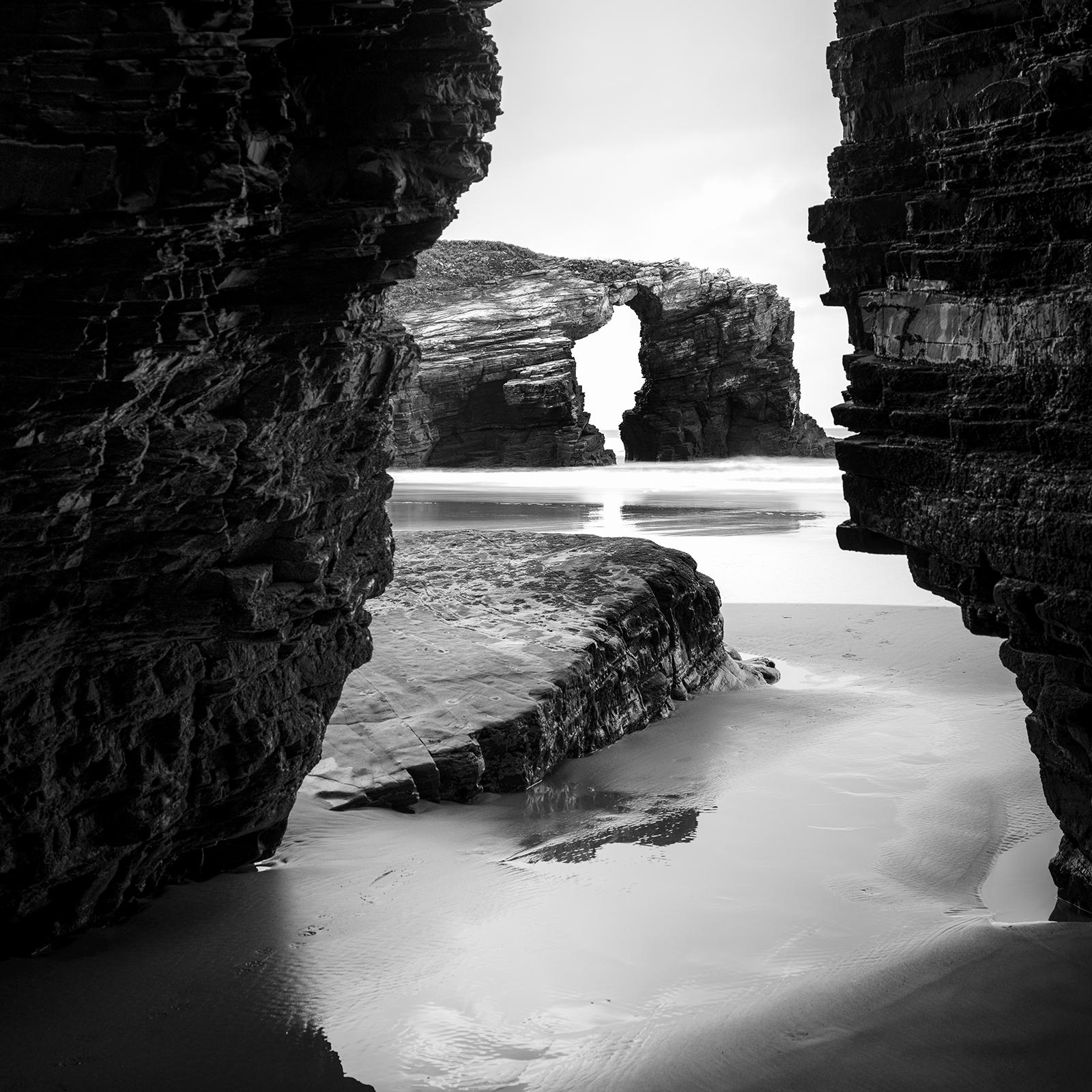 Arches on Catedrais, beach, rocks, Galicia, Spain, black and white landscape  For Sale 4