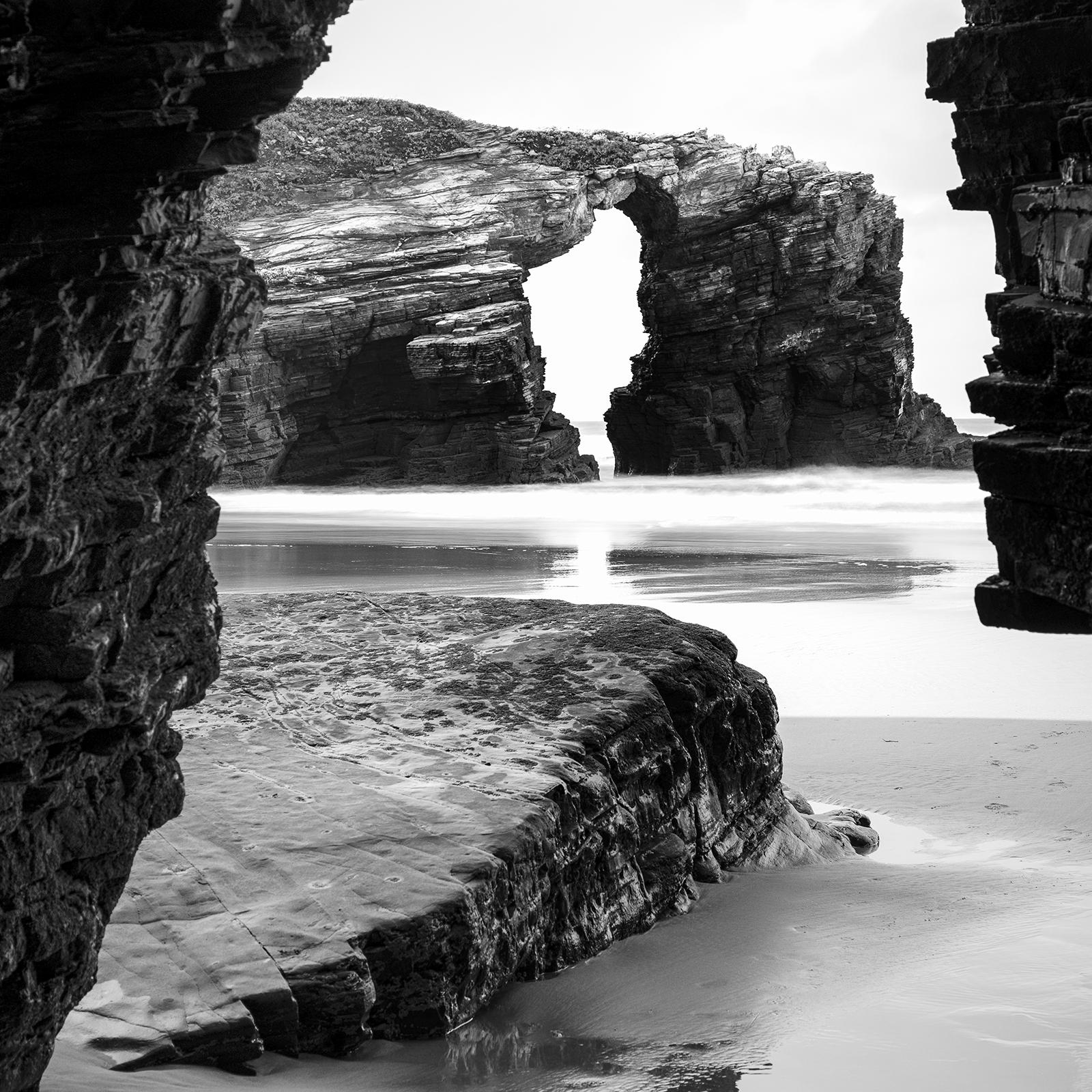 Arches on Catedrais, beach, rocks, Galicia, Spain, black and white landscape  For Sale 5