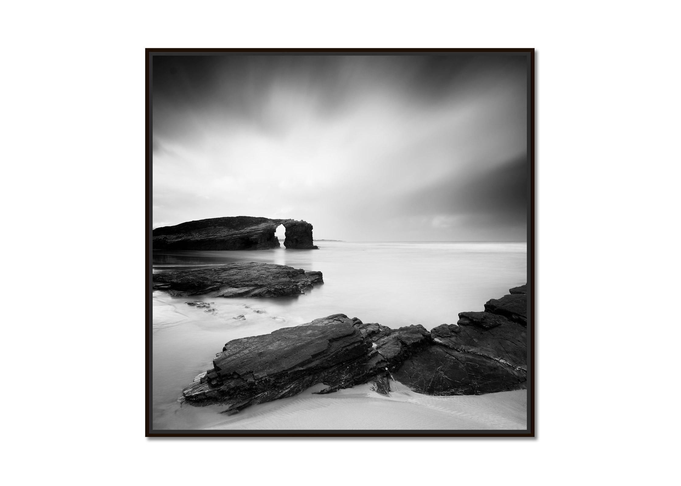 As Catedrais Beach, Atlantic Ocean, shoreline, Spain, black & white photography - Photograph by Gerald Berghammer