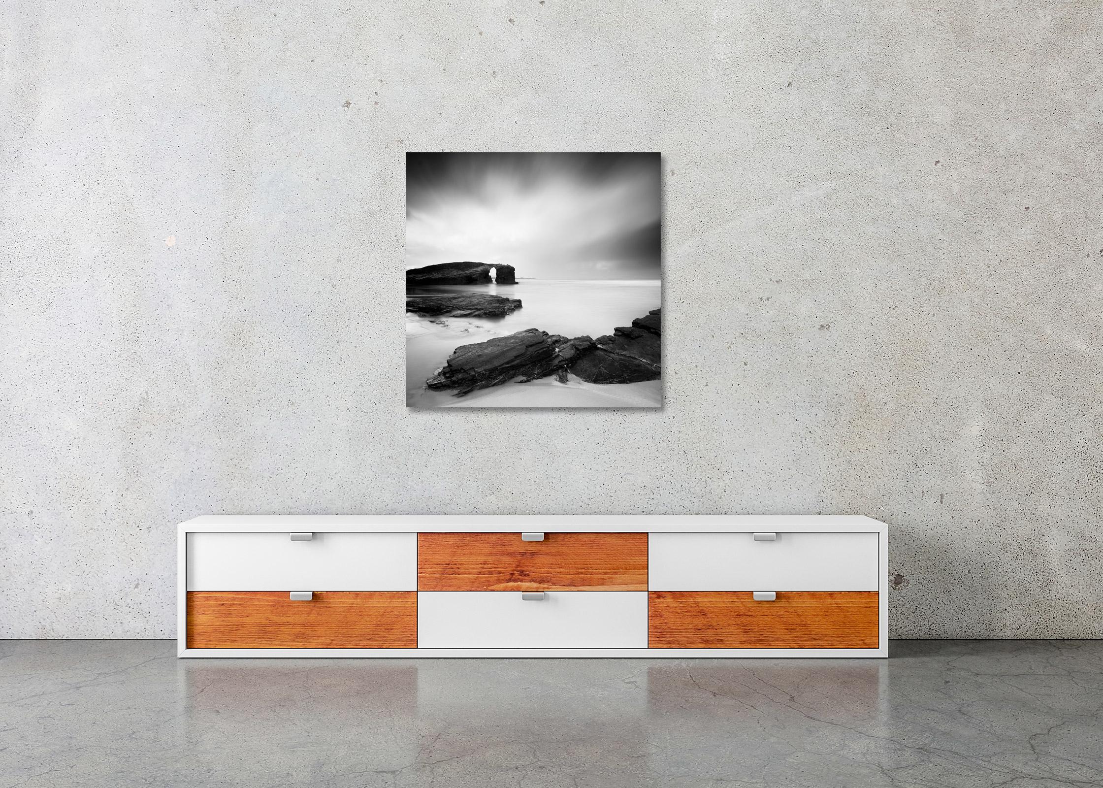 As Catedrais Beach, Atlantic Ocean, shoreline, Spain, black & white photography For Sale 2