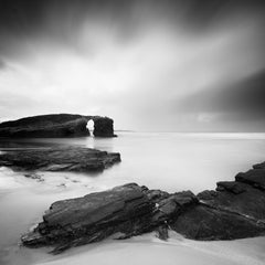 As Catedrais Beach, Atlantic Ocean, shoreline, Spain, black & white photography