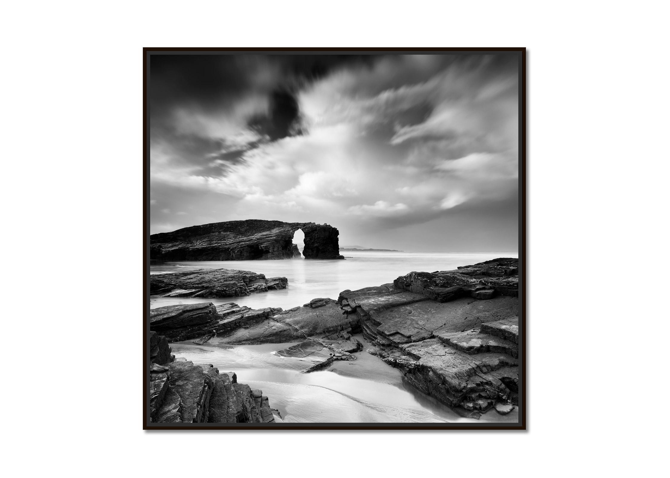 As Catedrais Beach, huge storm clouds, black and white photography, art seascape - Photograph by Gerald Berghammer