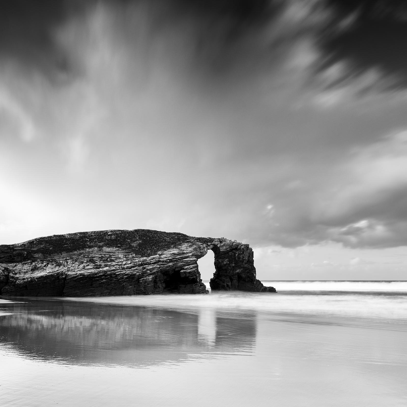 As Catedrais Beach, Panorama, Storm, Spain, black and white fine art photography For Sale 4