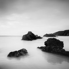 Winning Beach, Küstenlinie, Schottland, Schwarz-Weiß-Landschaftsfotografie
