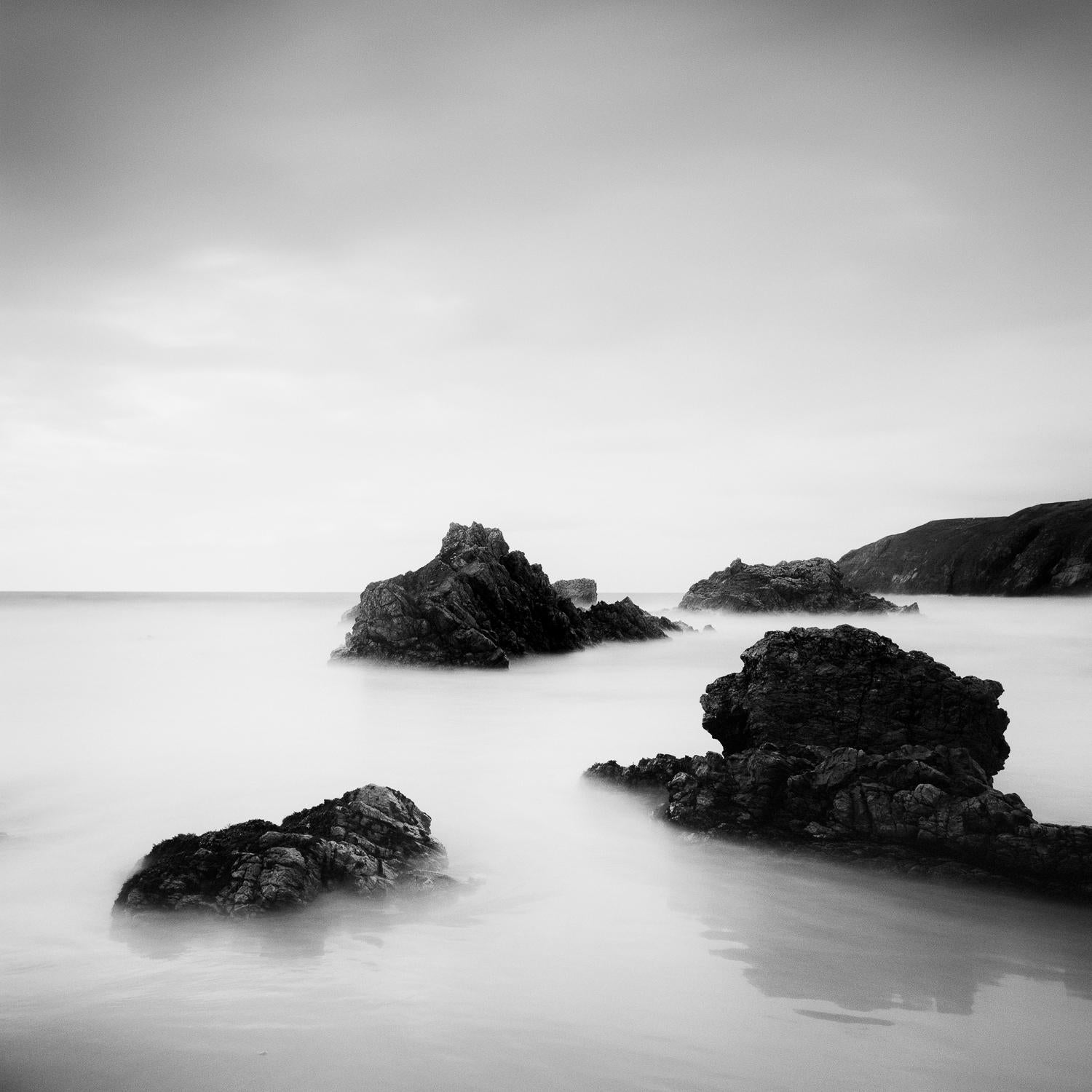 Award Winning Beach, Scotland, black and white fine art landscape, wood frame - Photograph by Gerald Berghammer