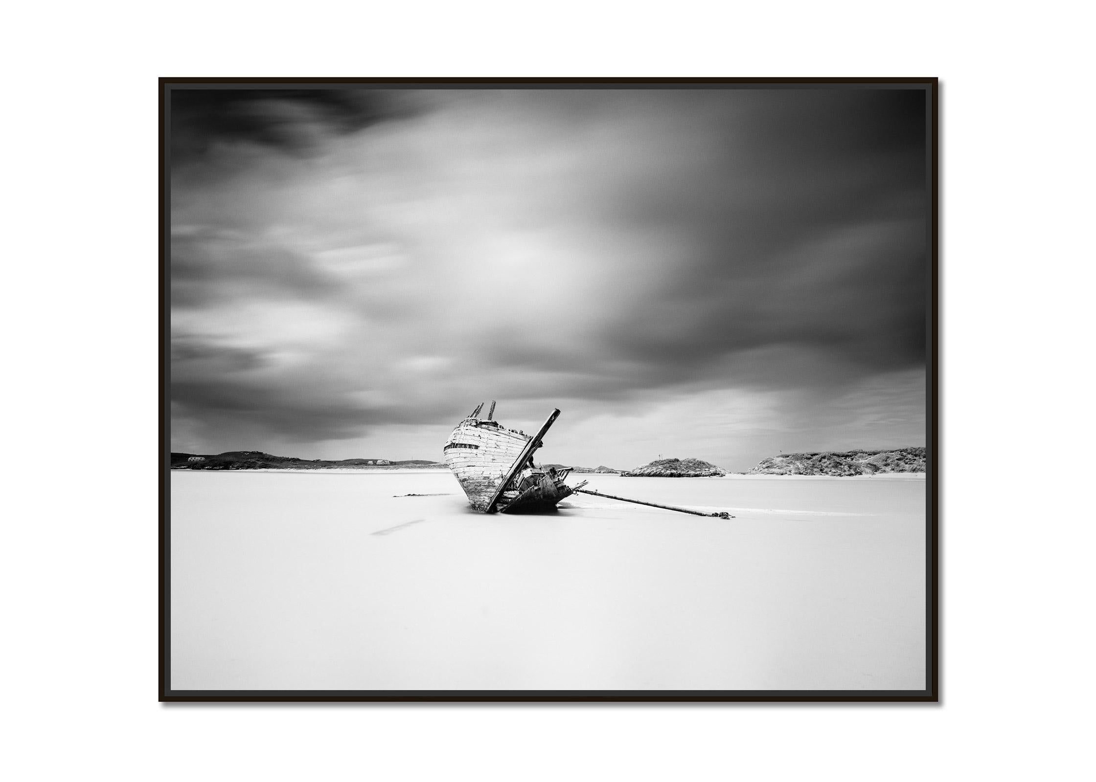 Bad Eddies Boat, Ireland, minimalist black and white art landscape photography - Contemporary Photograph by Gerald Berghammer