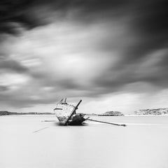 Bad Eddies Boat, Irish coast, Ireland, black and white landscape photography