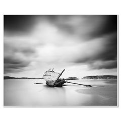 Bad Eddies, Sunken Boat, Beach, Ireland, monochrome photograph, limited edition